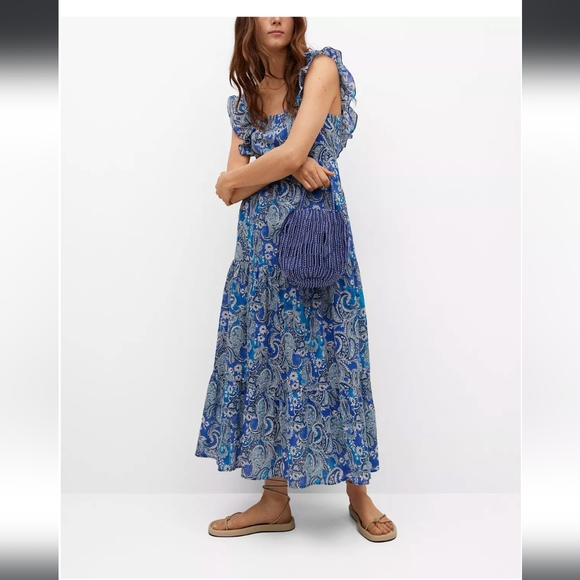 Mango Dresses & Skirts - Mango paisley dress with ruffles size small 4